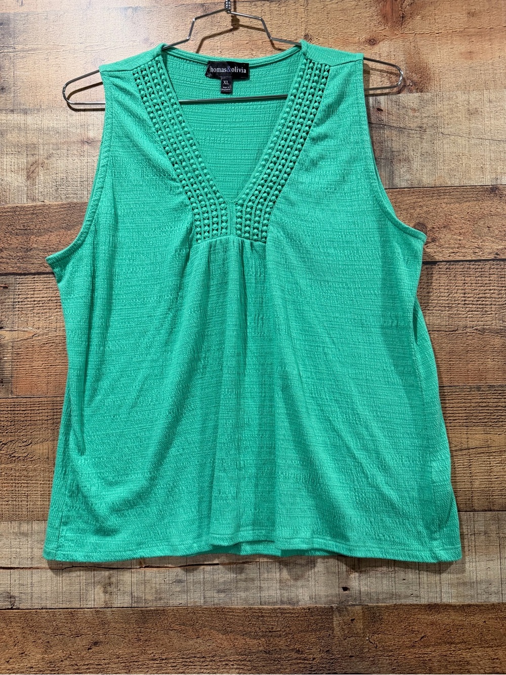 Thomas & Olivia Green V-Neck Sleeveless Knit Tank Top Size XL